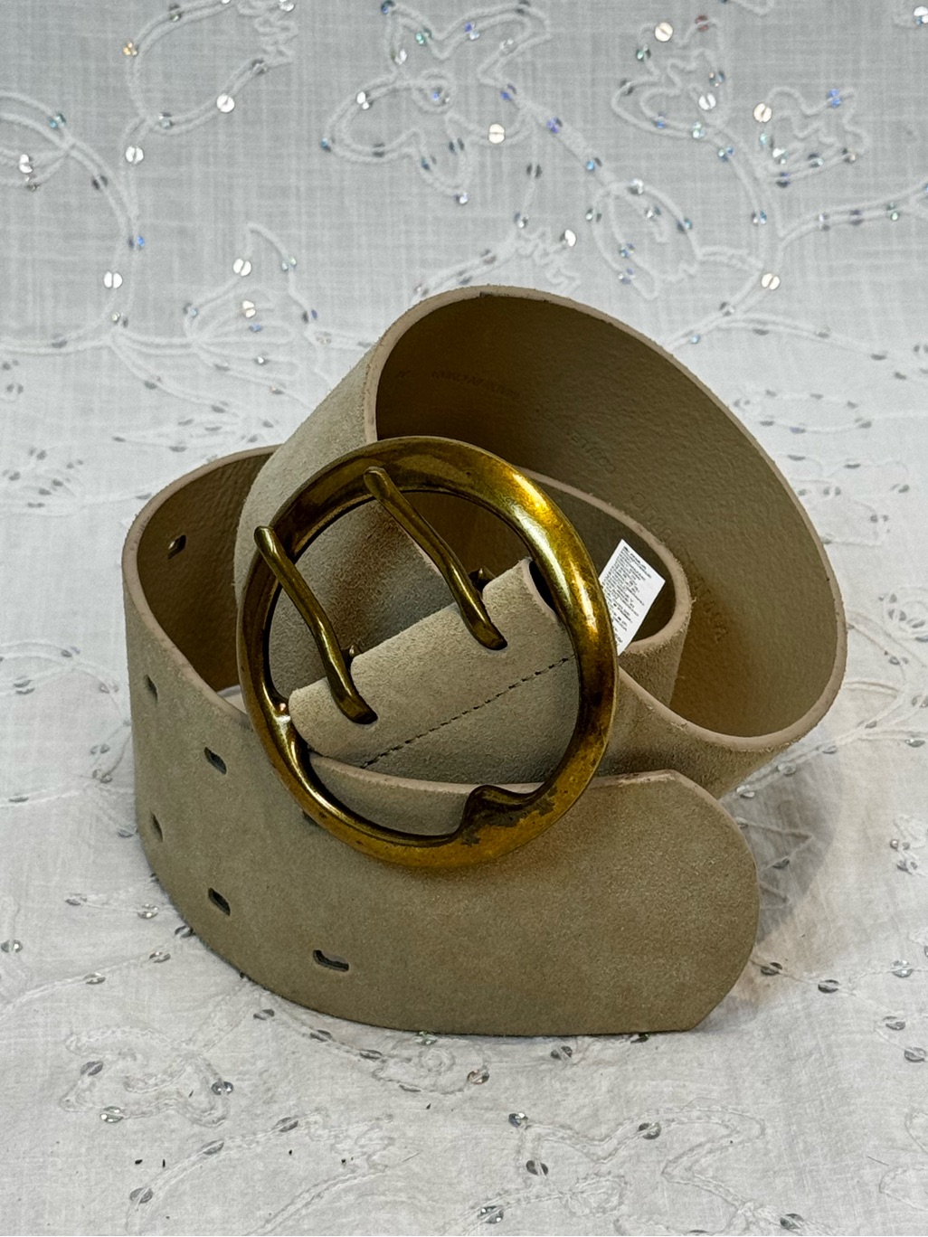 Banana Republic Wide Suede Belt Tan Waist Belt Brass Buckle Size M (29-36”)